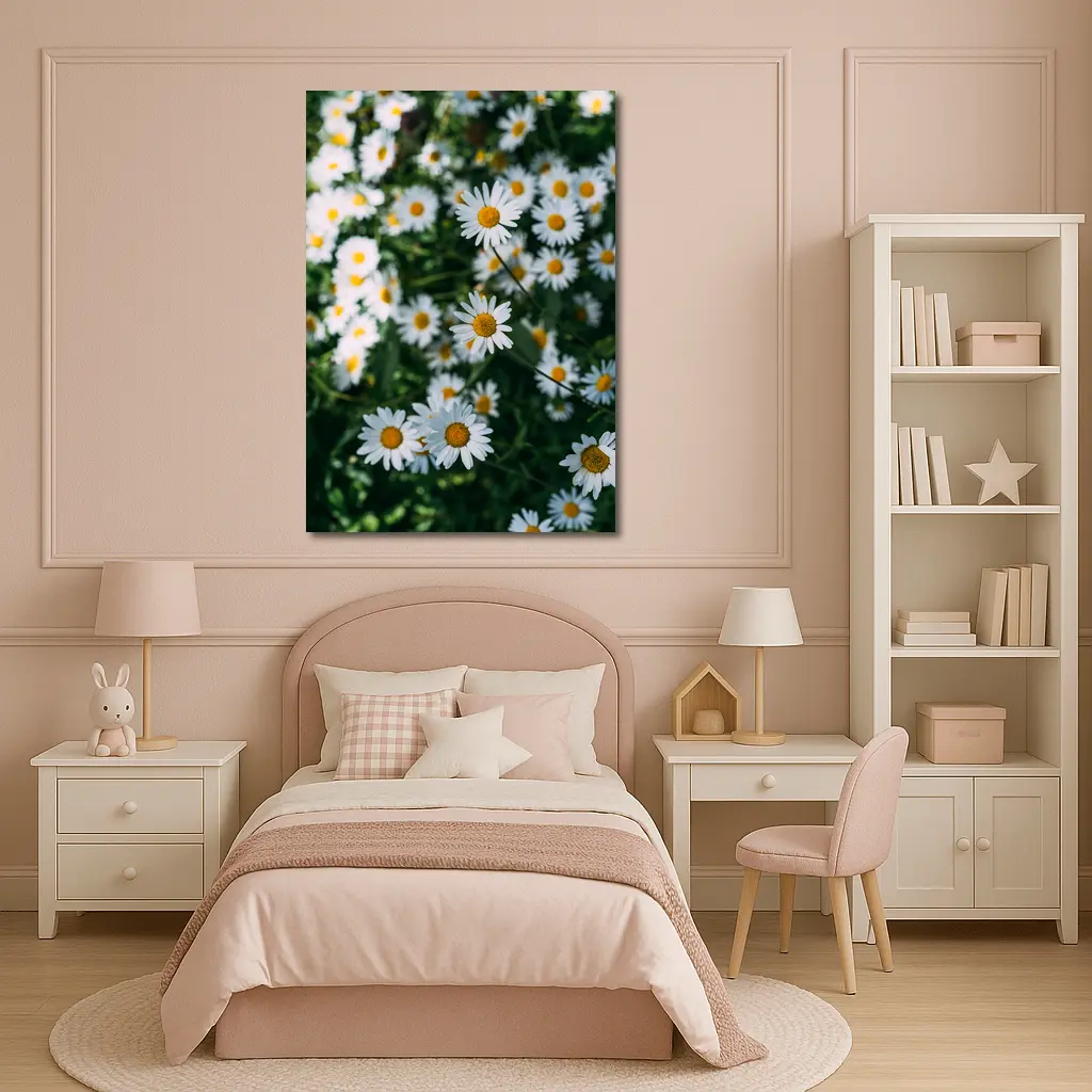 White Daisies Blooming Over Green Garden – Wall Art