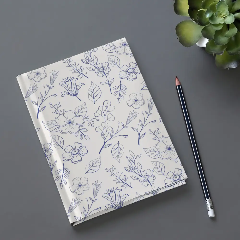 Blue Line Art Floral Pattern White Background – Notebooks