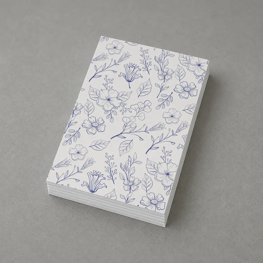 Blue Line Art Floral Pattern White Background – Postcards