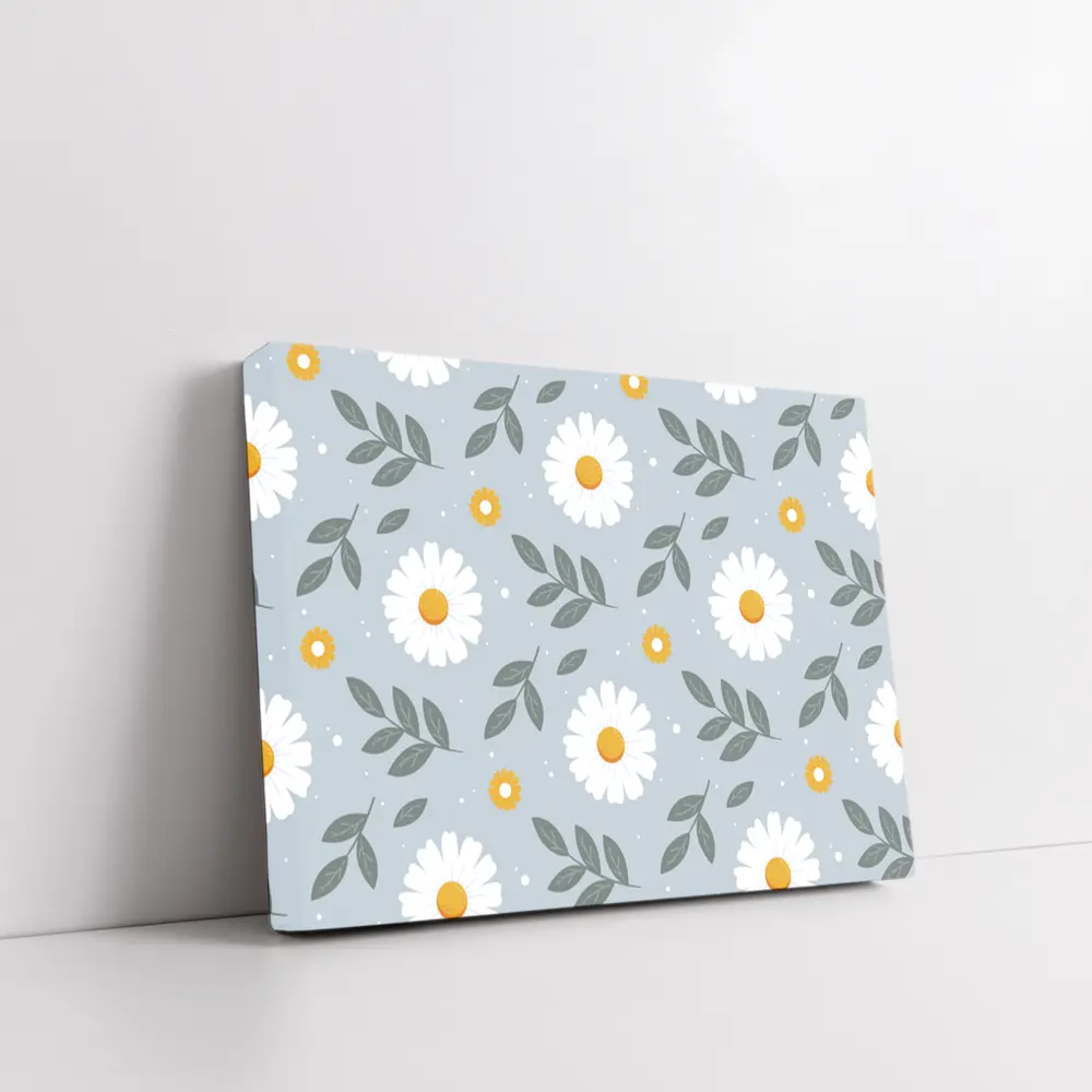White Daisy Floral Pattern on Blue Gray – Wall Art