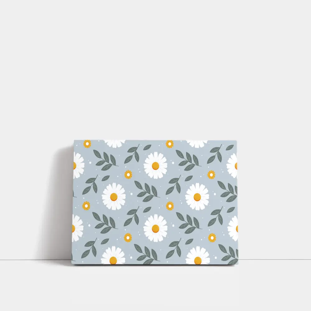 White Daisy Floral Pattern on Blue Gray – Wall Art