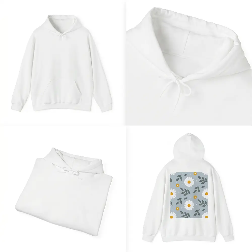 White Daisy Floral Pattern on Blue Gray – Hoodies