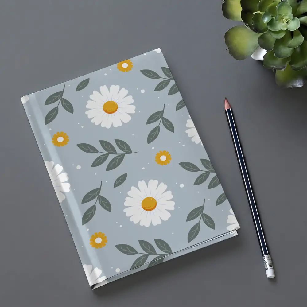 White Daisy Floral Pattern on Blue Gray – Notebooks