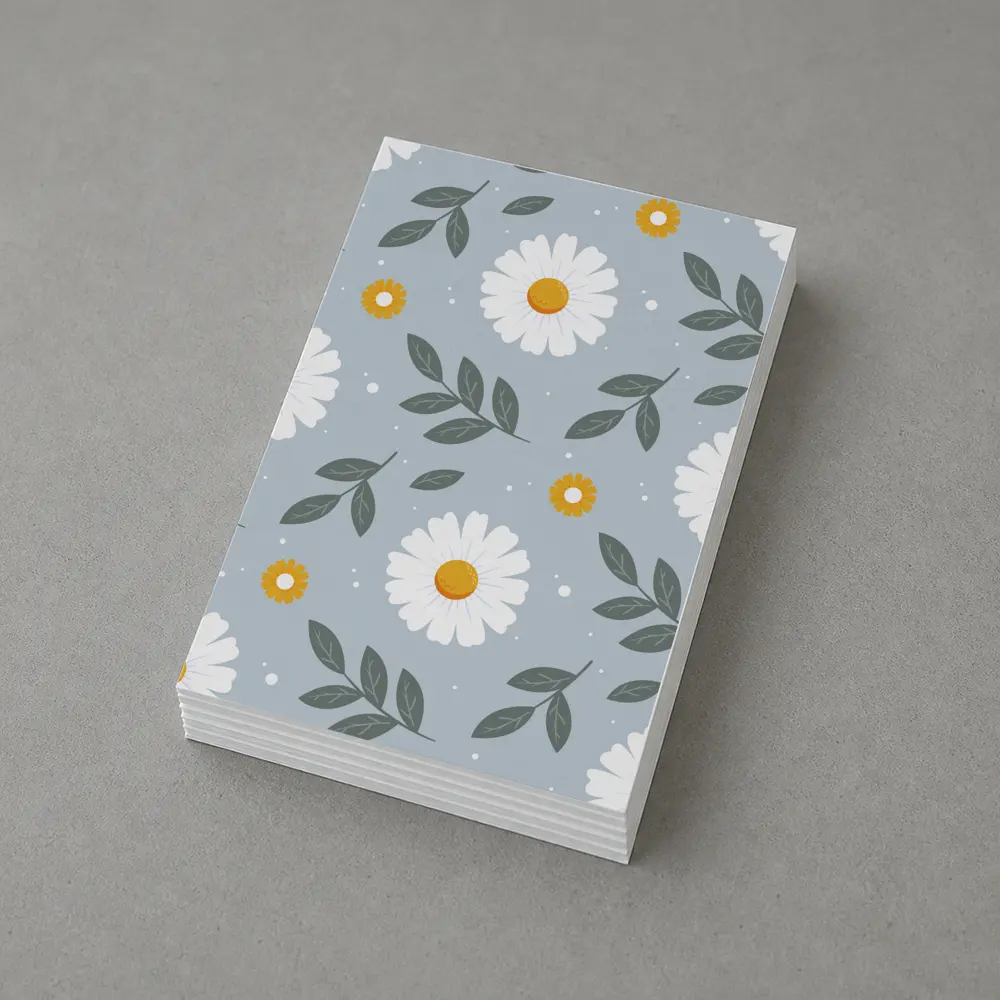 White Daisy Floral Pattern on Blue Gray – Postcards