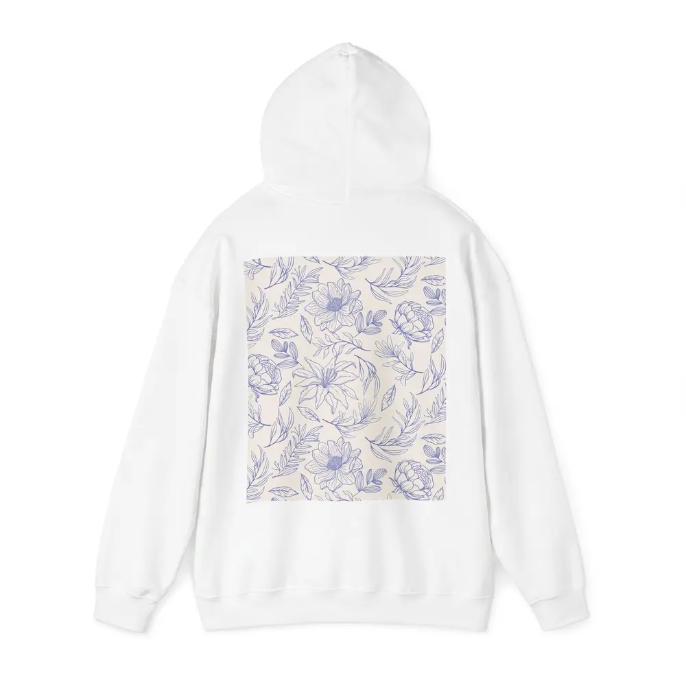 Blue Line Art Floral Pattern Beige Background – Hoodies