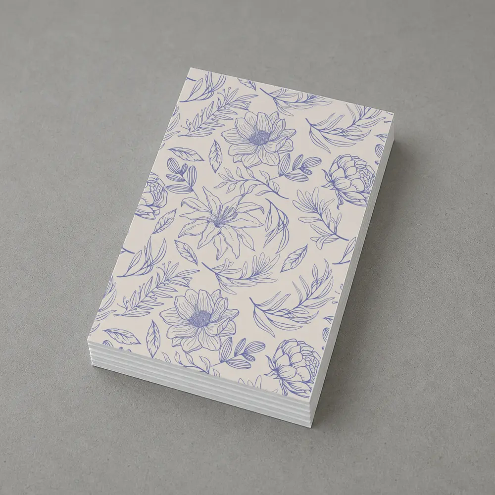Blue Line Art Floral Pattern Beige Background – Postcards