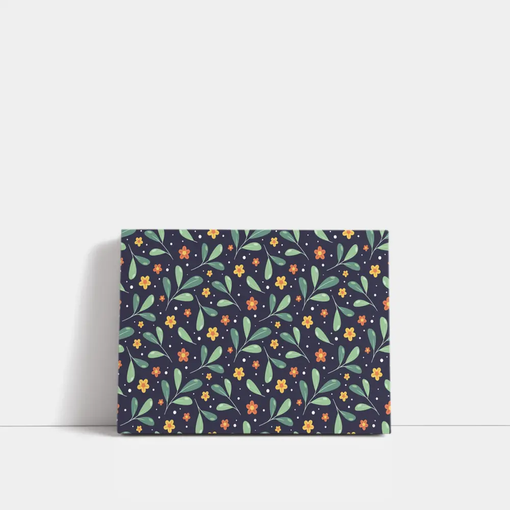 Dark Navy Floral Pattern Green Leaves Background – Wall Art
