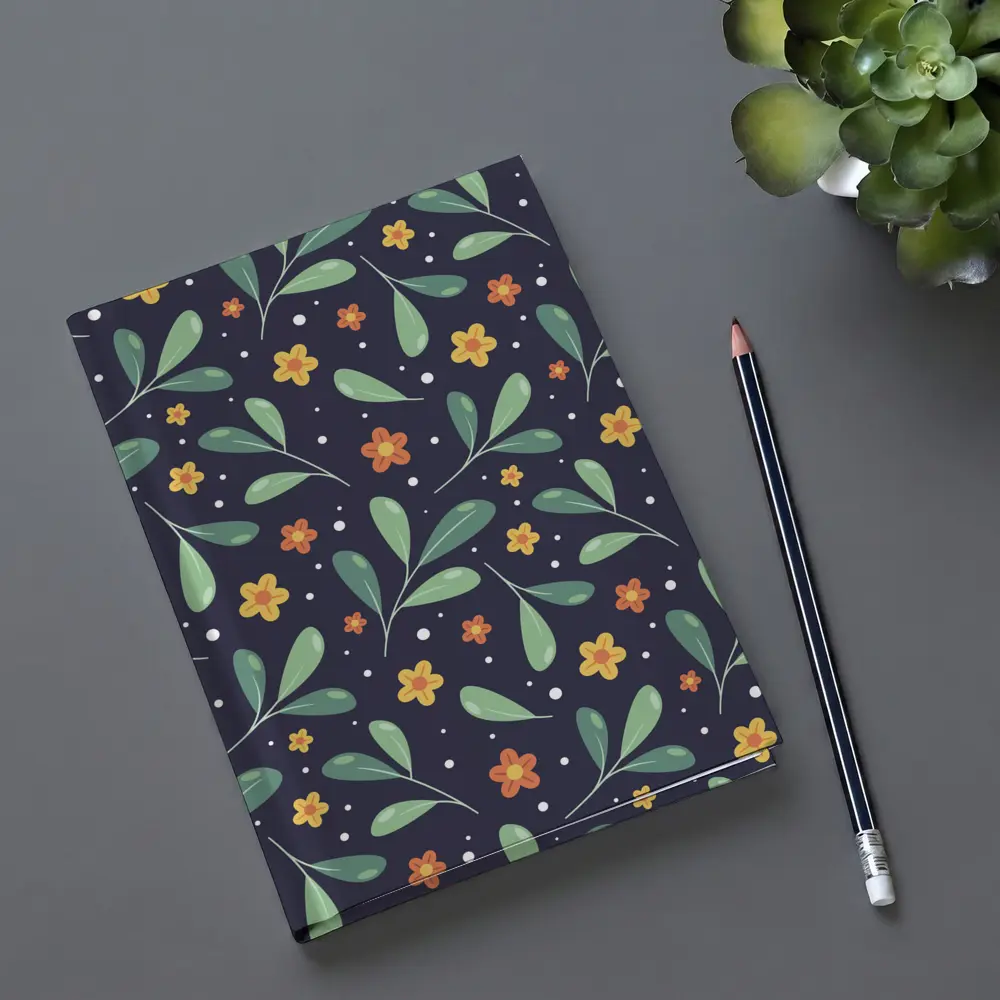 Dark Navy Floral Pattern Green Leaves Background – Notebooks