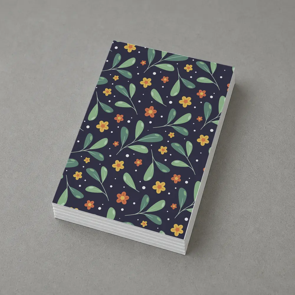 Dark Navy Floral Pattern Green Leaves Background – Postcards