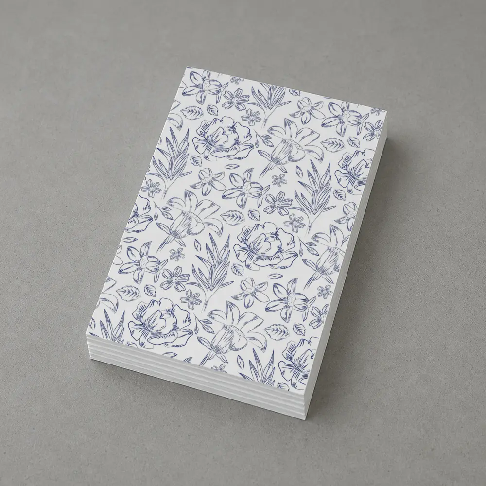 Blue Line Art Floral Pattern White Background – Postcards