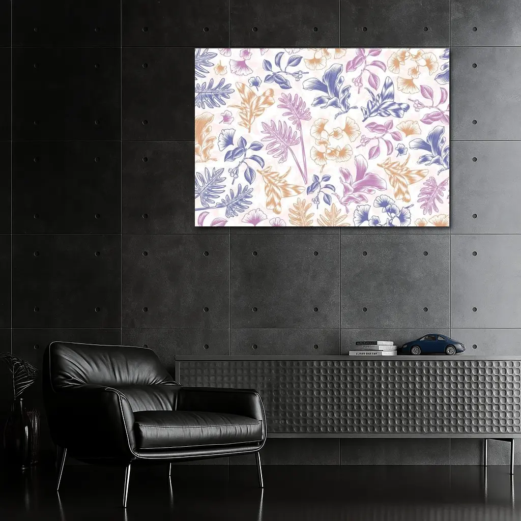 Tropical Floral Pattern Pastel Pink Purple – Wall Art