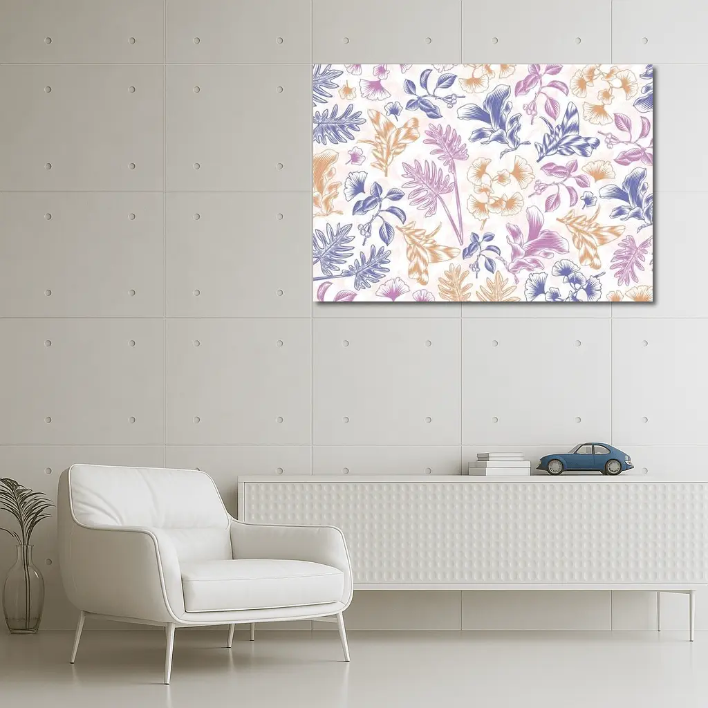 Tropical Floral Pattern Pastel Pink Purple – Wall Art