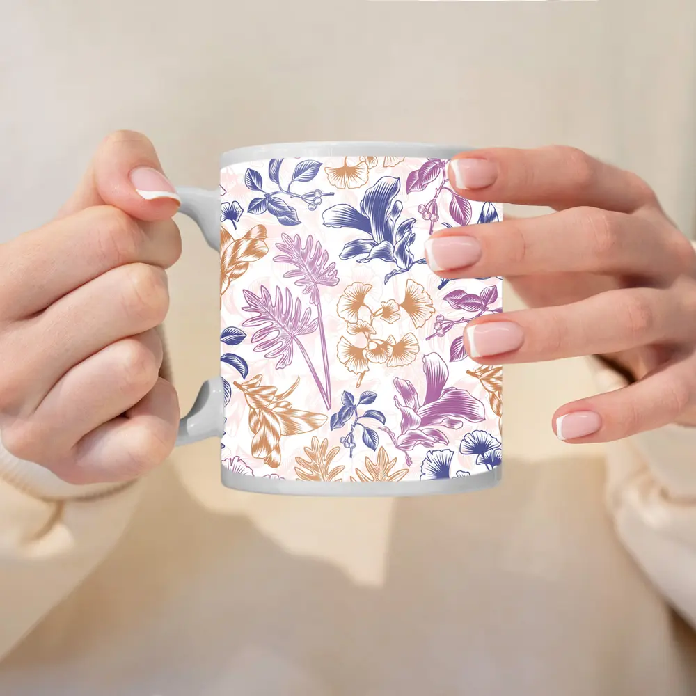 Tropical Floral Pattern Pastel Pink Purple – Mugs