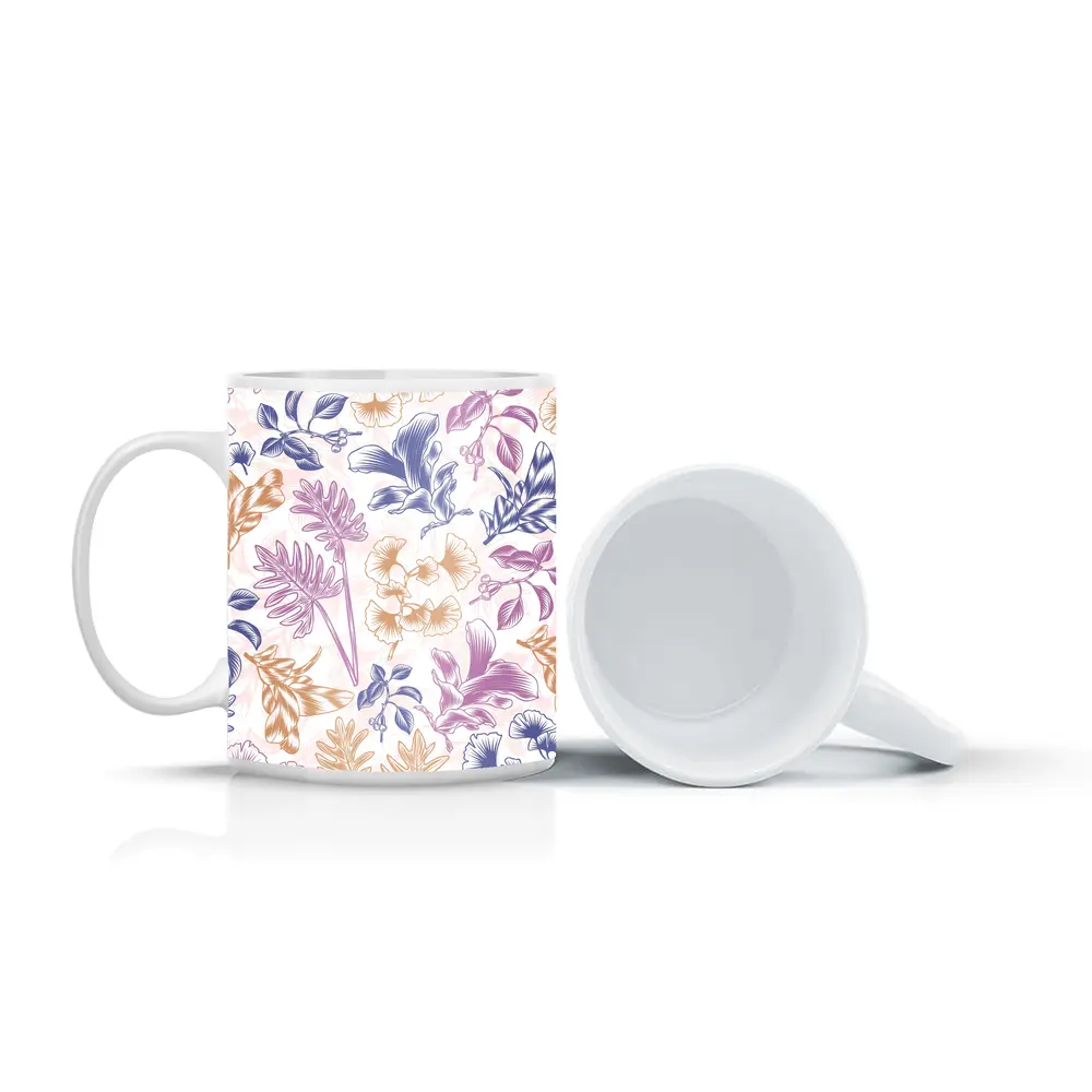 Tropical Floral Pattern Pastel Pink Purple – Mugs