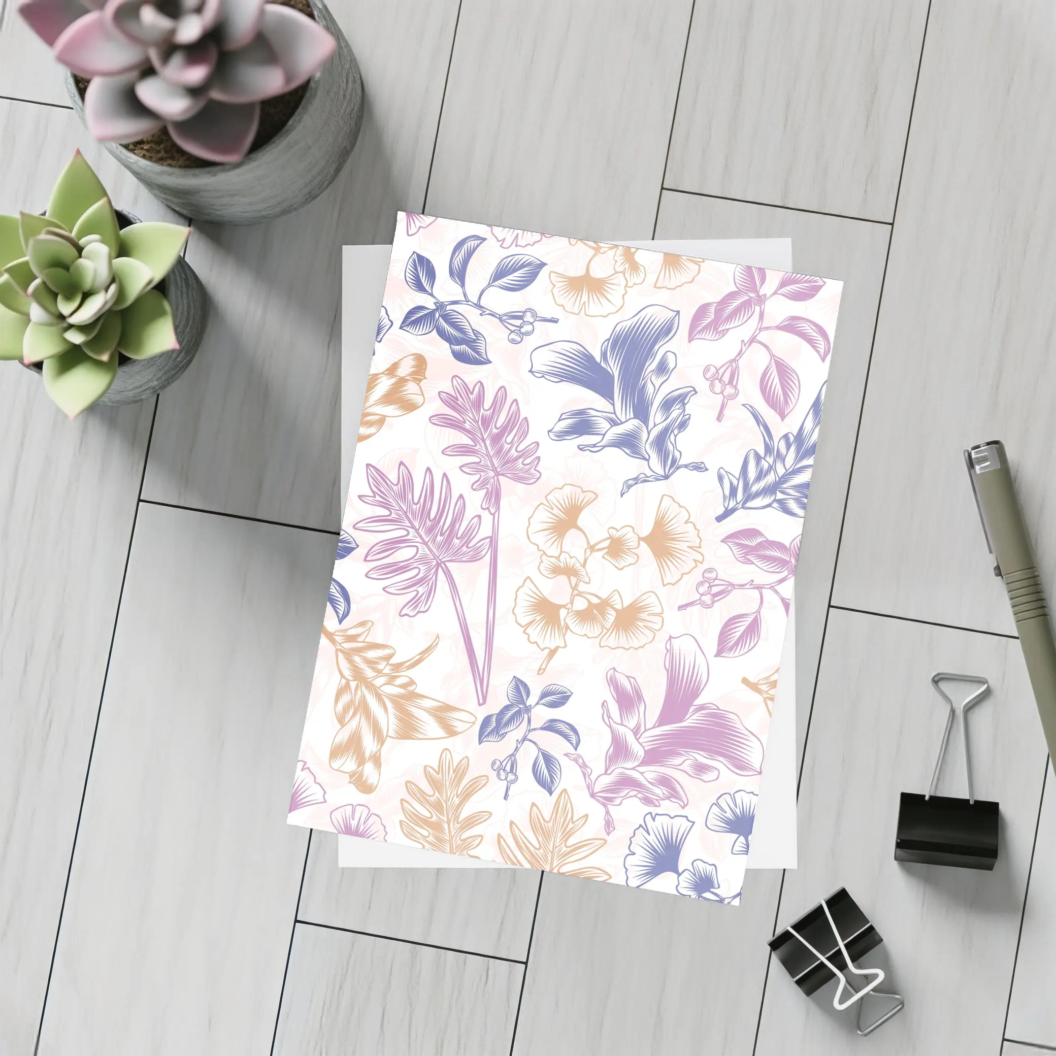 Tropical Floral Pattern Pastel Pink Purple – Postcards
