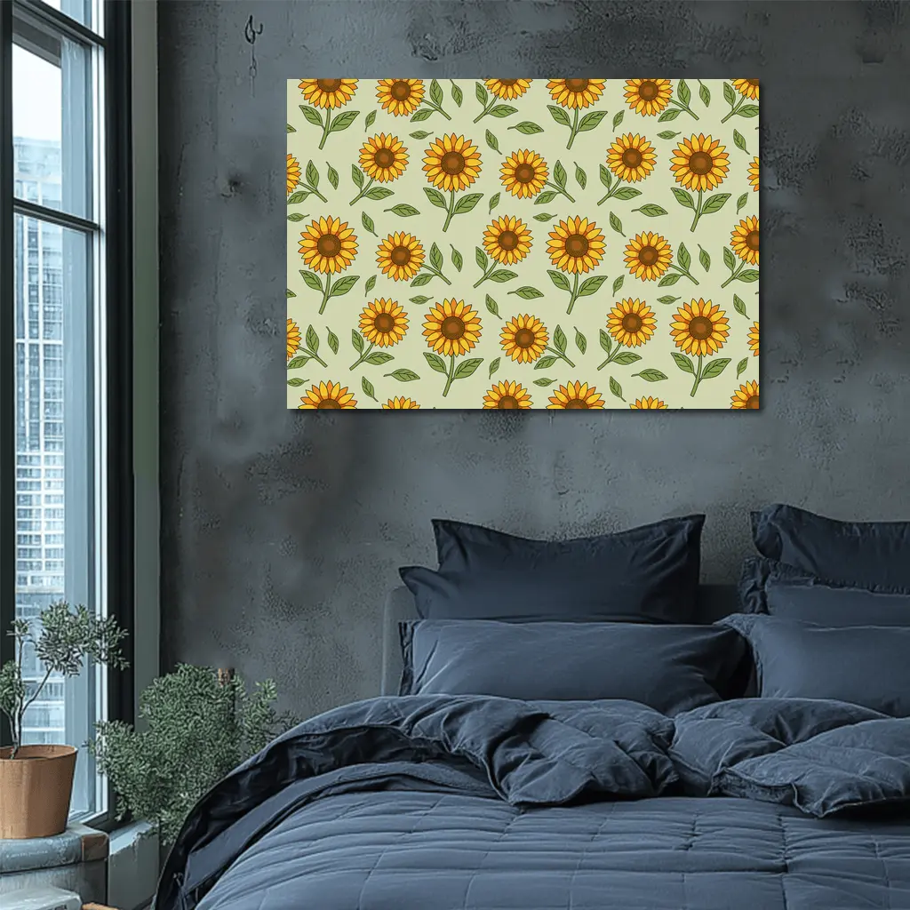 Sunflower Pattern Illustration Sage Green Background – Wall Art