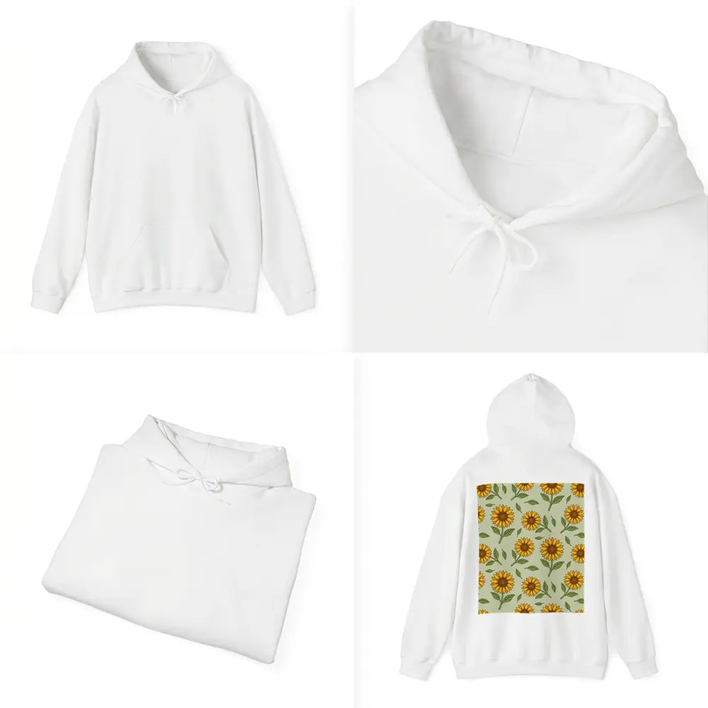 Sunflower Pattern Illustration Sage Green Background – Hoodies