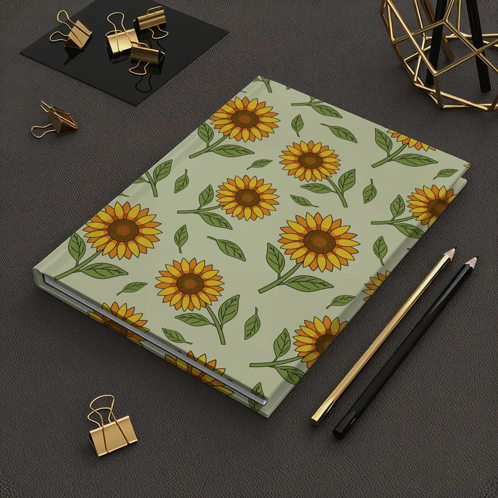 Sunflower Pattern Illustration Sage Green Background – Notebooks