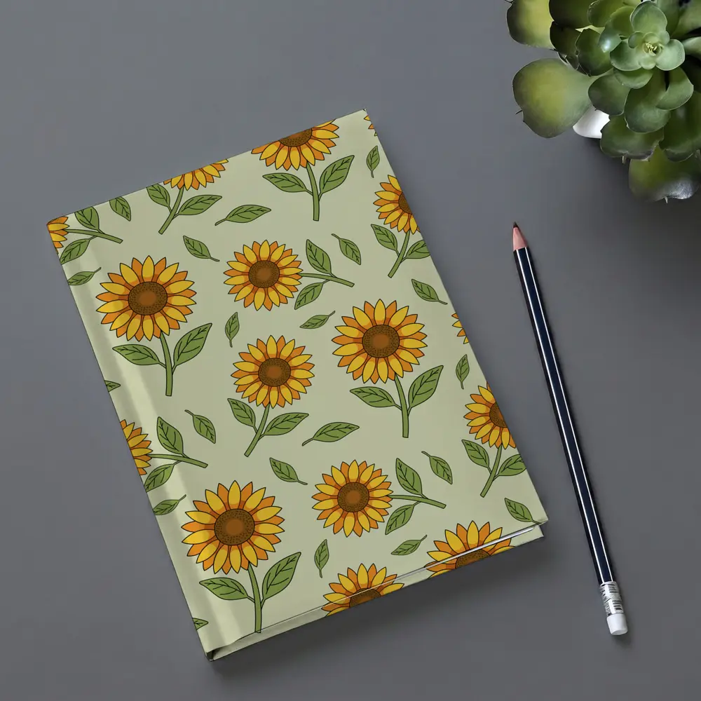 Sunflower Pattern Illustration Sage Green Background – Notebooks
