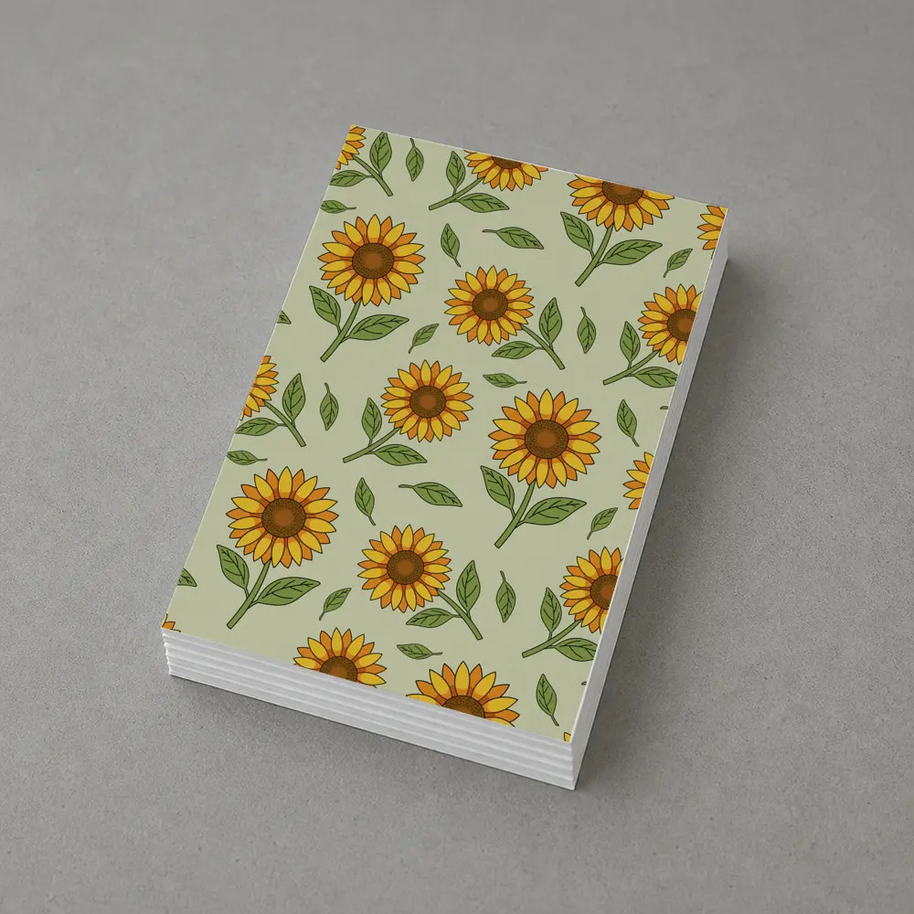 Sunflower Pattern Illustration Sage Green Background – Postcards