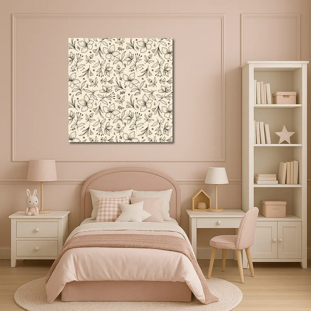 Botanical Line Art Flowers Beige Floral Pattern – Wall Art