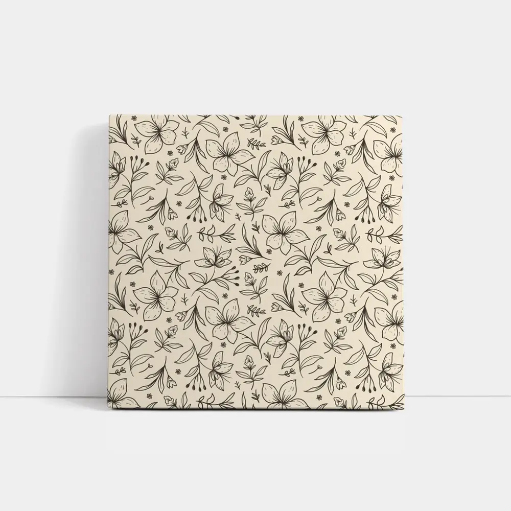 Botanical Line Art Flowers Beige Floral Pattern – Wall Art