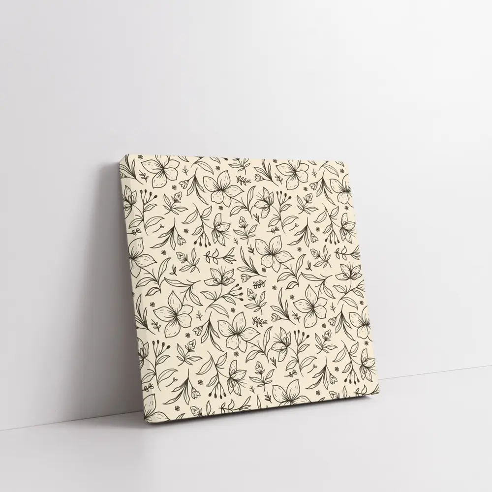 Botanical Line Art Flowers Beige Floral Pattern – Wall Art