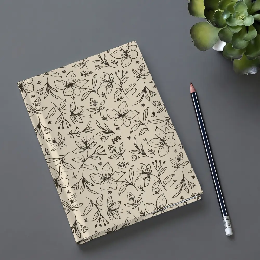 Botanical Line Art Flowers Beige Floral Pattern – Notebooks