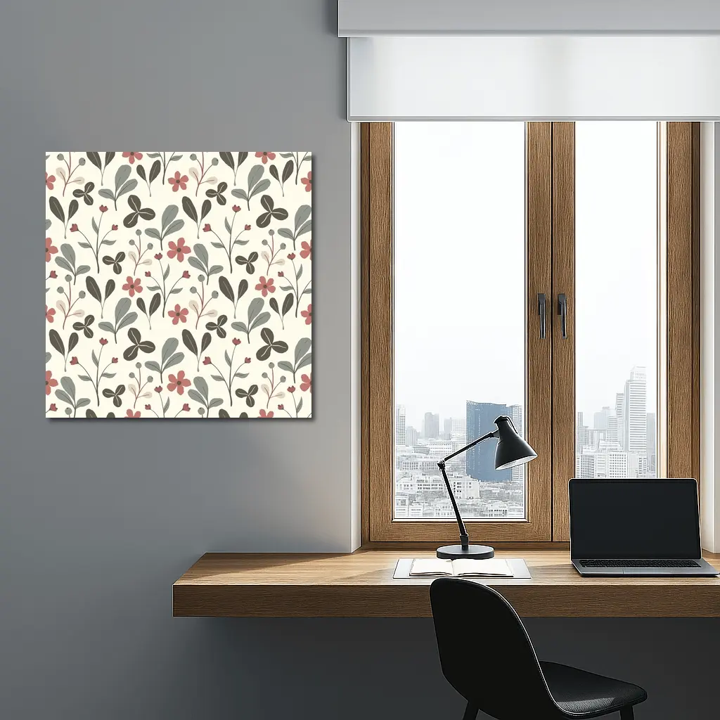 Red Flowers Gray Leaves Botanical Floral Pattern – Wall Art