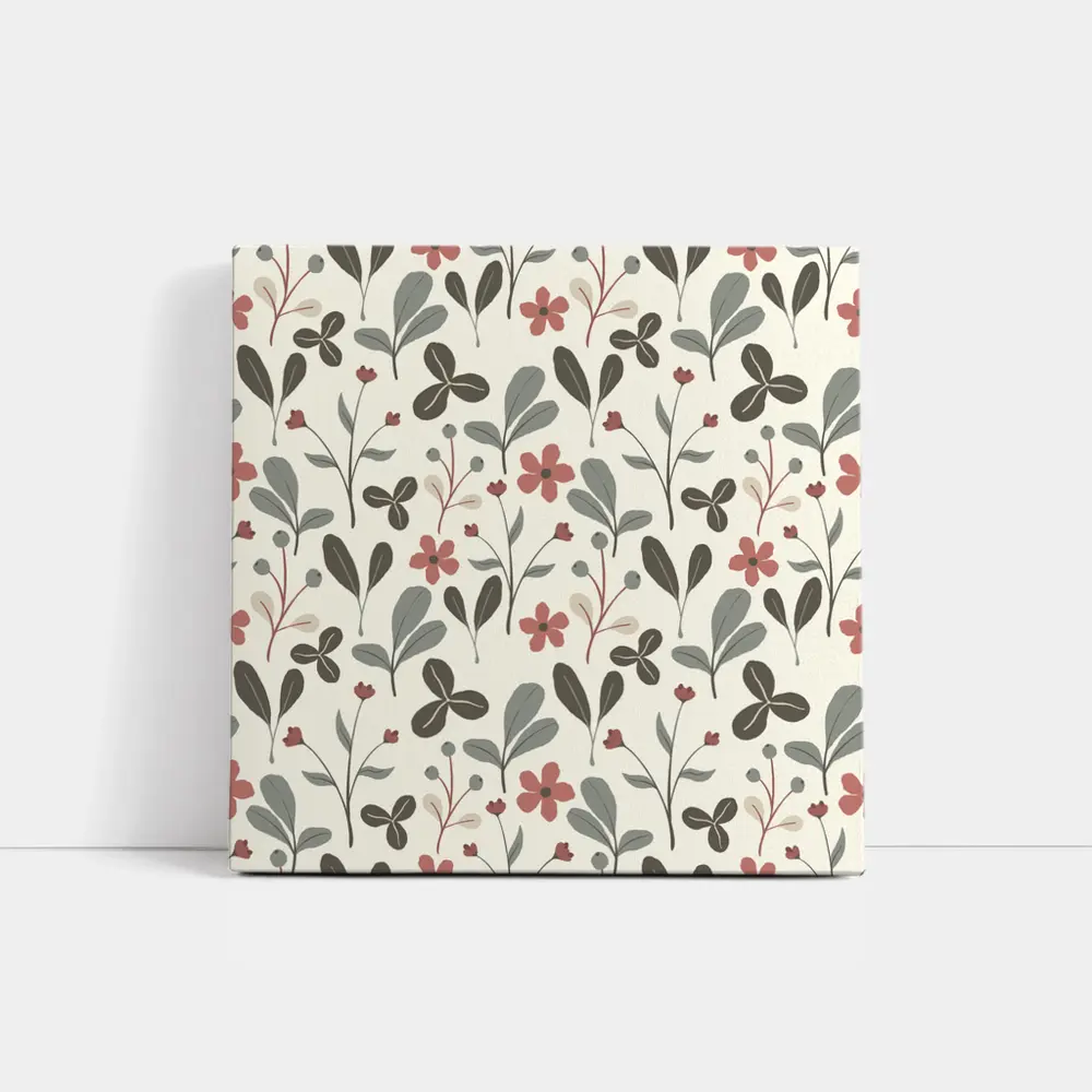 Red Flowers Gray Leaves Botanical Floral Pattern – Wall Art