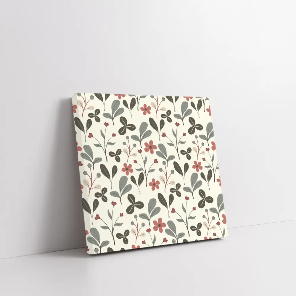 Red Flowers Gray Leaves Botanical Floral Pattern – Wall Art