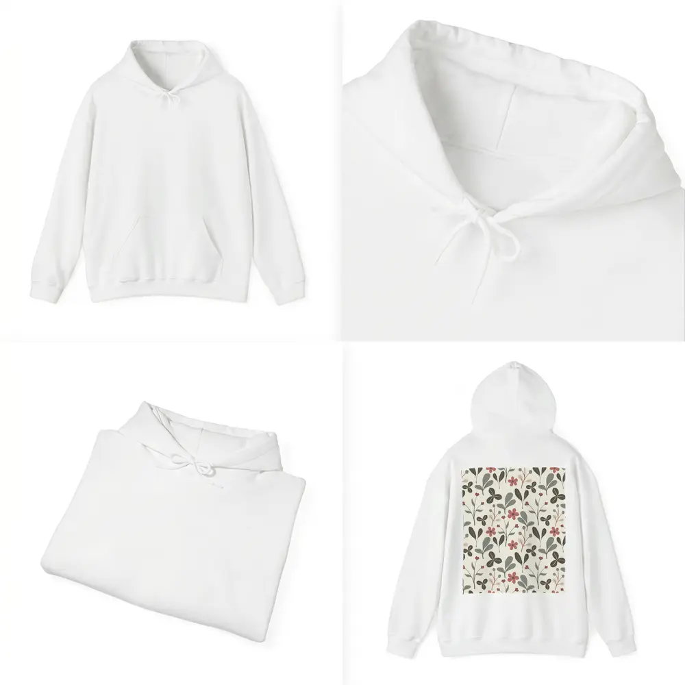 Red Flowers Gray Leaves Botanical Floral Pattern – Hoodies