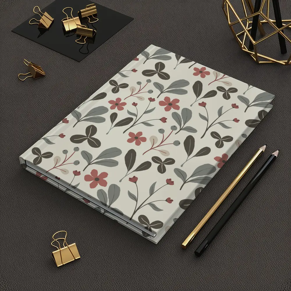 Red Flowers Gray Leaves Botanical Floral Pattern – Notebooks