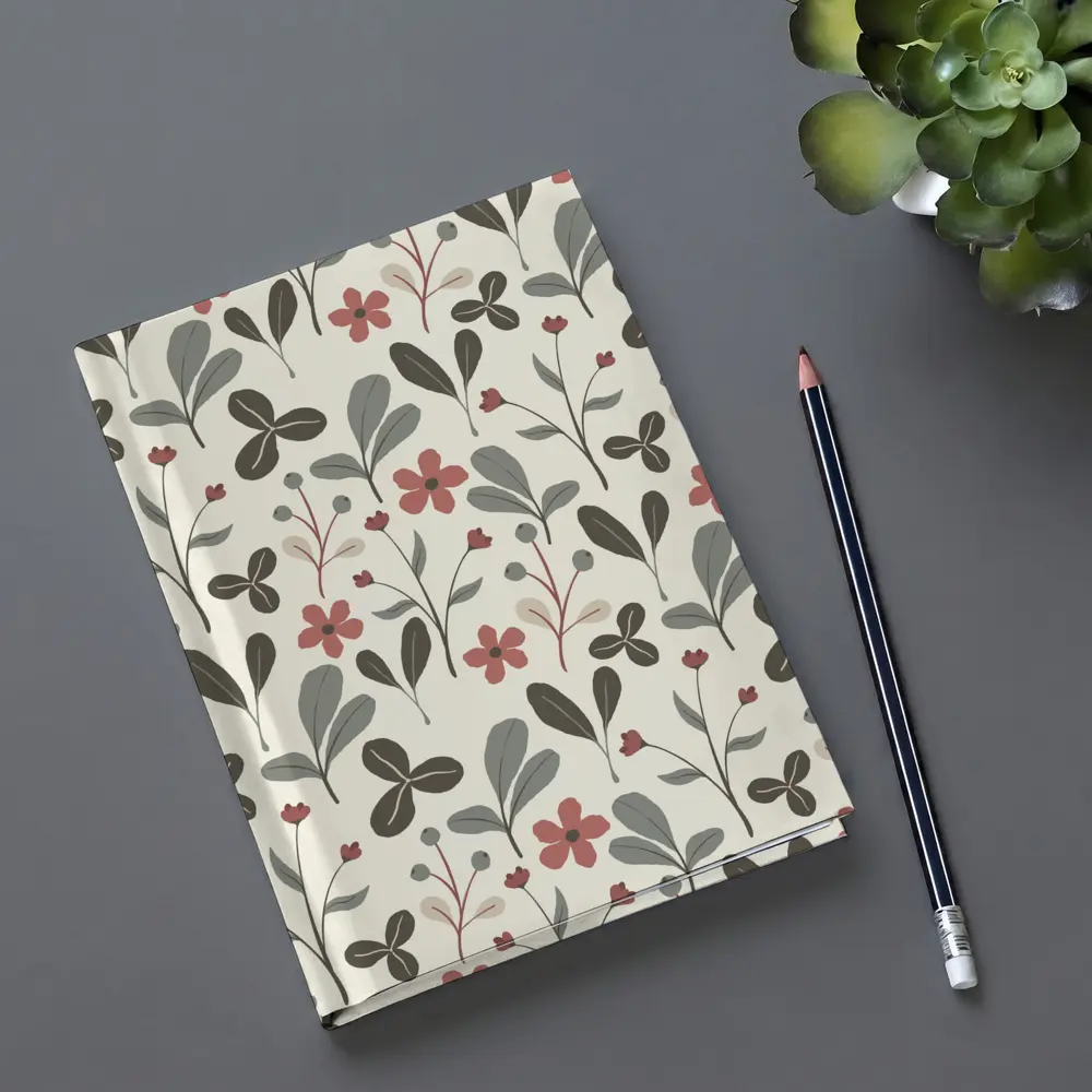Red Flowers Gray Leaves Botanical Floral Pattern – Notebooks