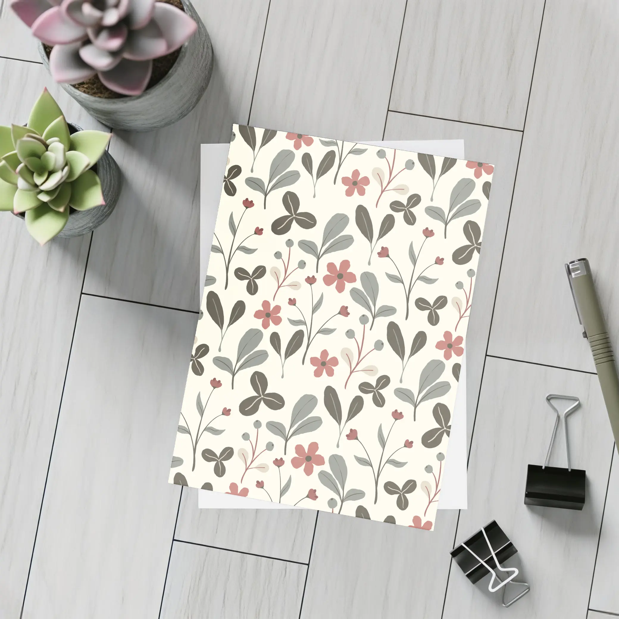 Red Flowers Gray Leaves Botanical Floral Pattern – Postcards