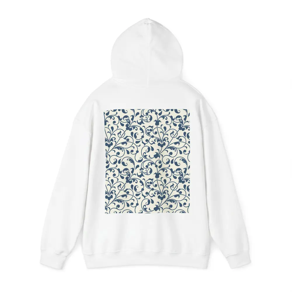 Dark Blue Floral Scroll Pattern Cream Background – Hoodies