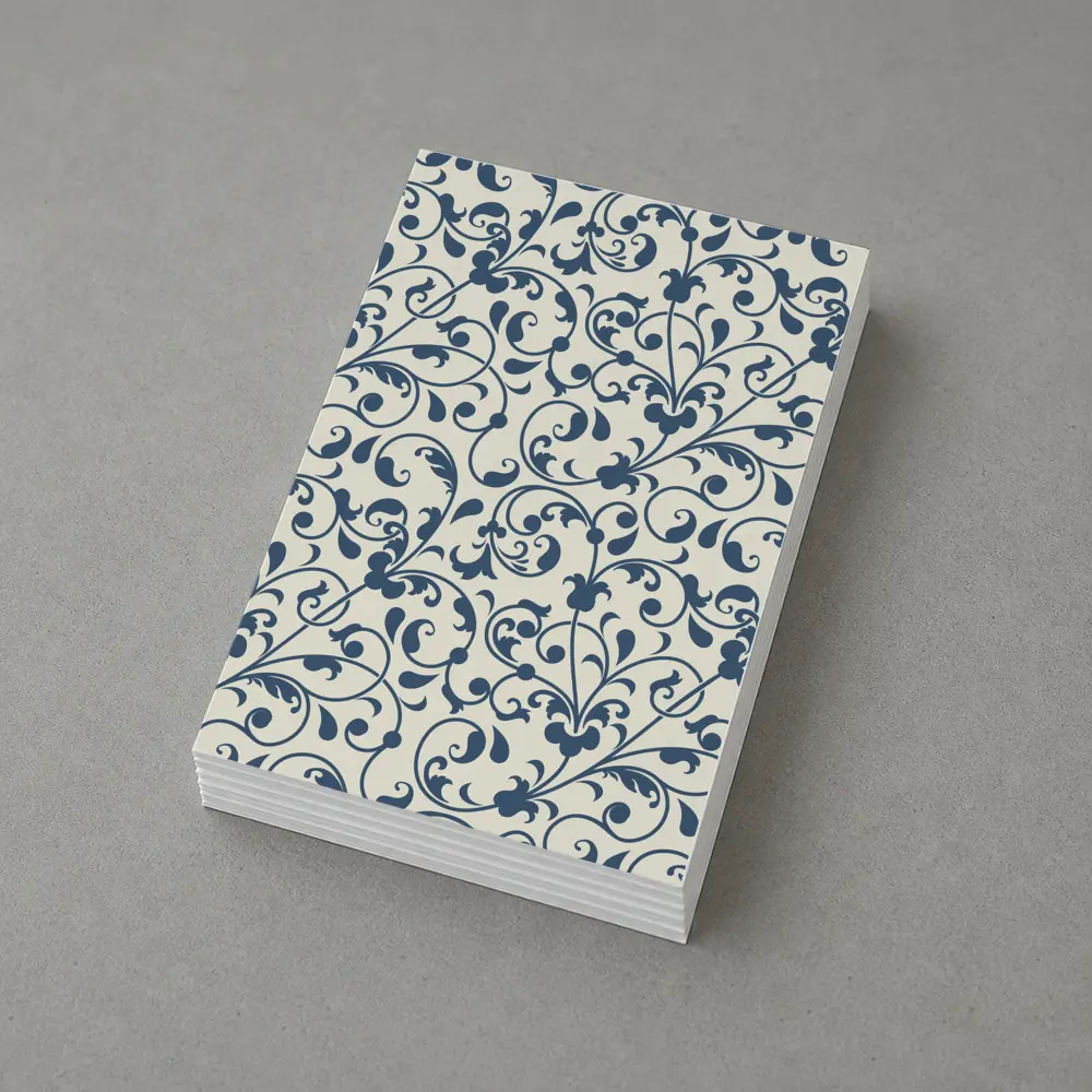 Dark Blue Floral Scroll Pattern Cream Background – Postcards