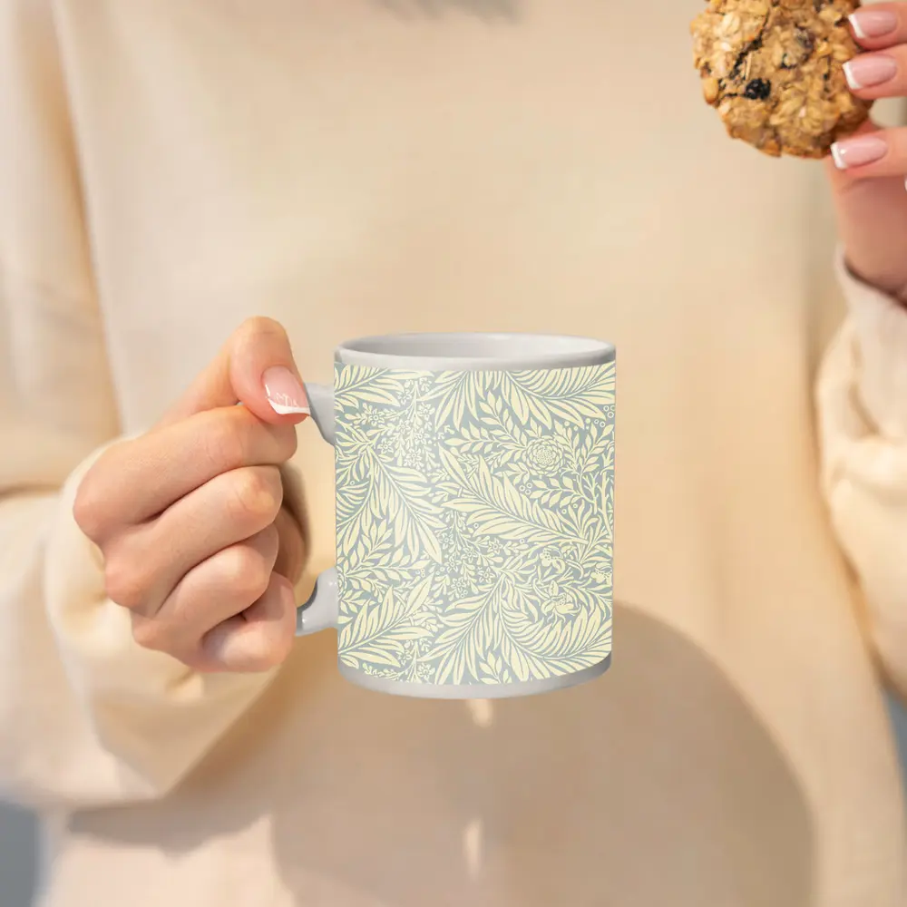 Botanical Leaf Floral Pattern Soft Blue – Mugs