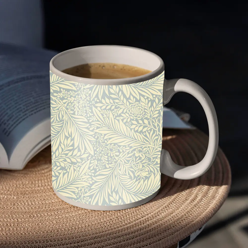 Botanical Leaf Floral Pattern Soft Blue – Mugs