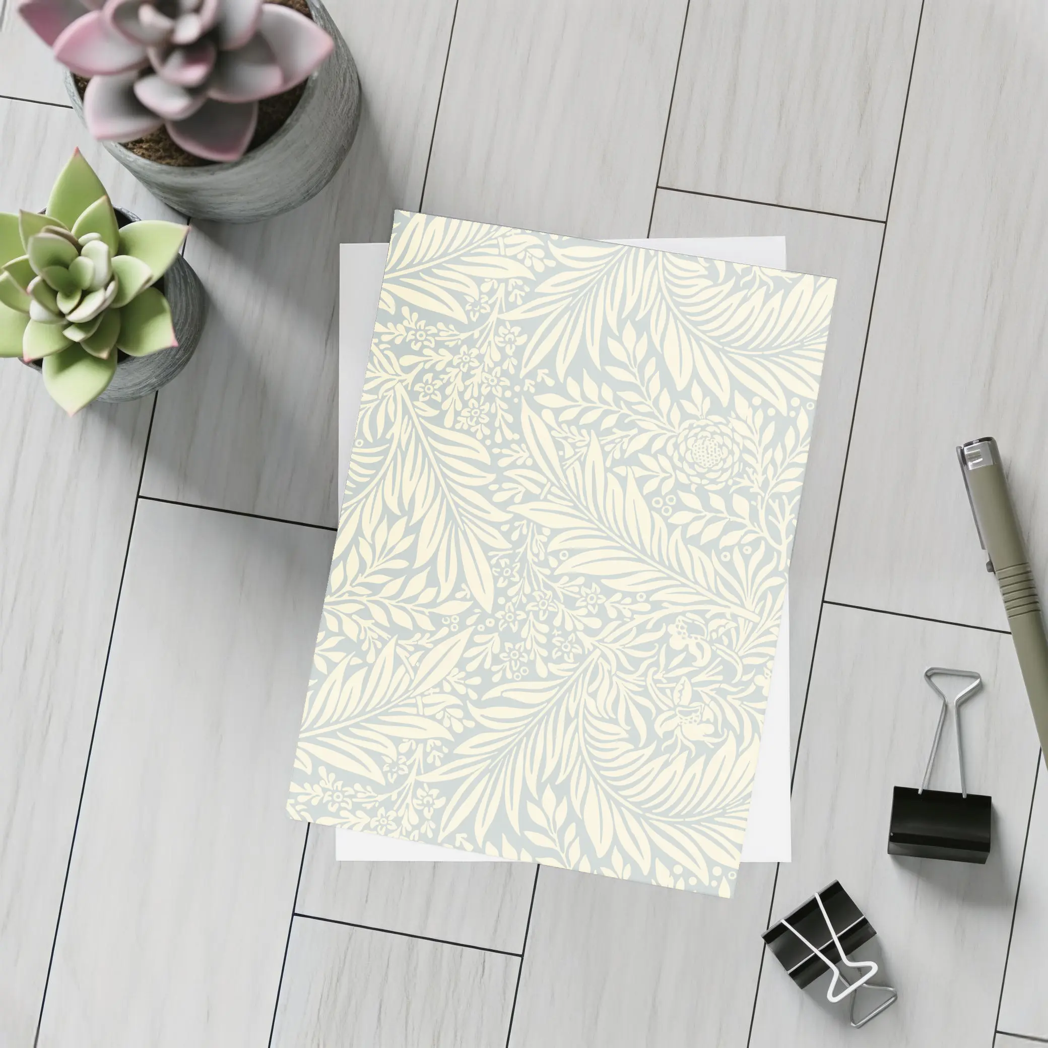 Botanical Leaf Floral Pattern Soft Blue – Postcards