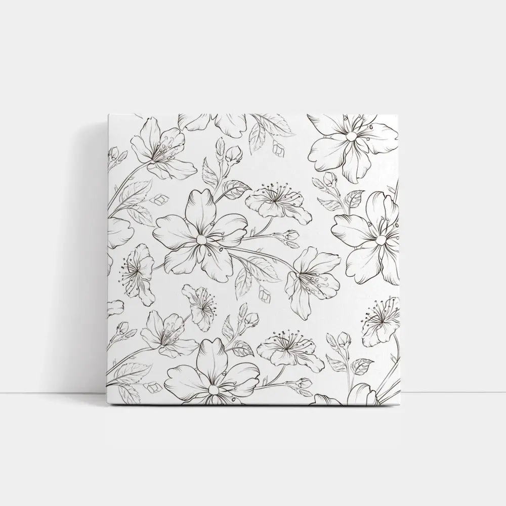 Black White Cherry Blossom Botanical Line Art – Wall Art