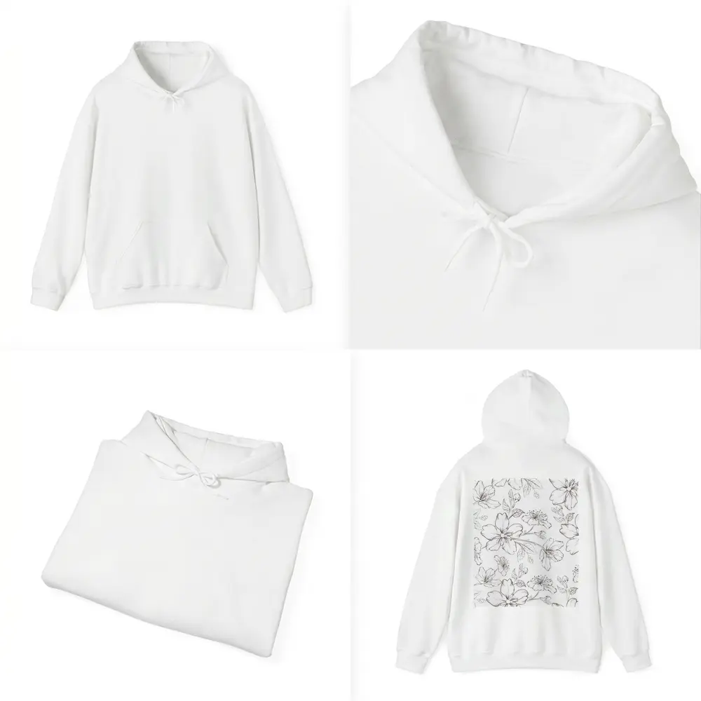 Black White Cherry Blossom Botanical Line Art – Hoodies
