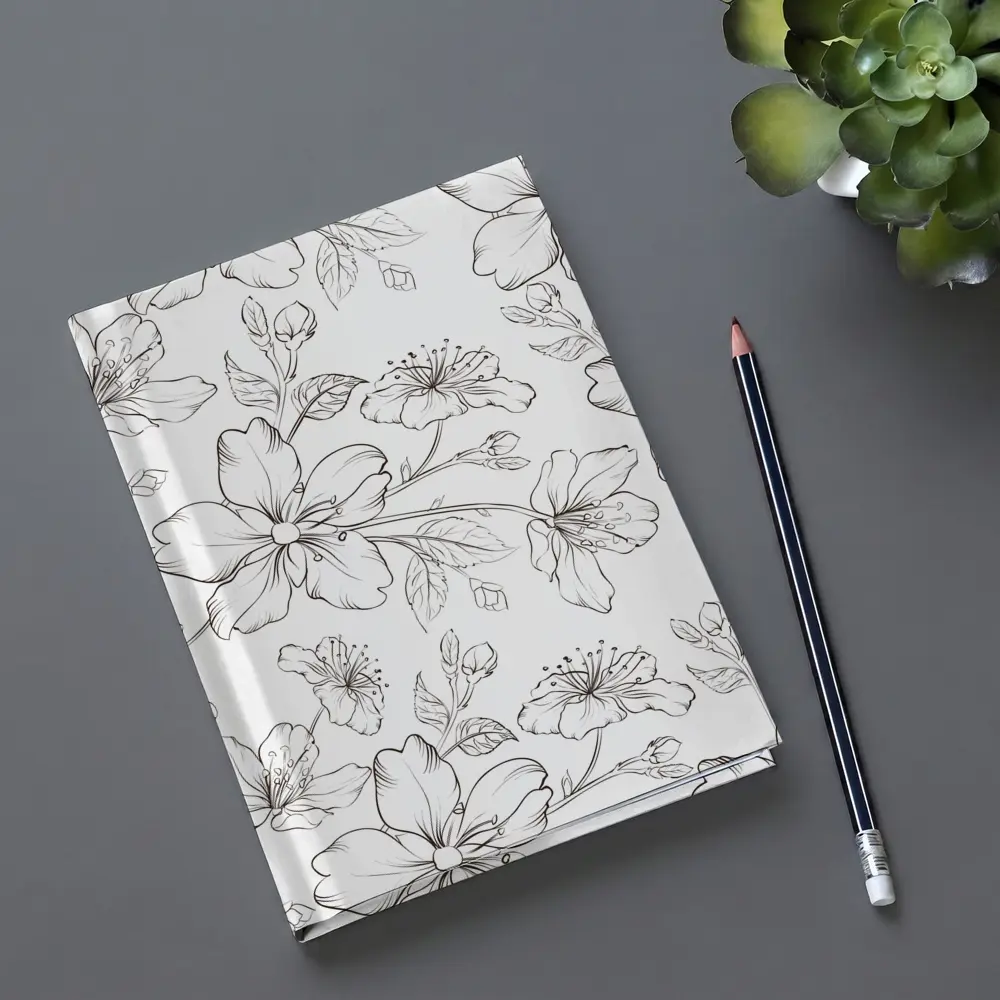 Black White Cherry Blossom Botanical Line Art – Notebooks