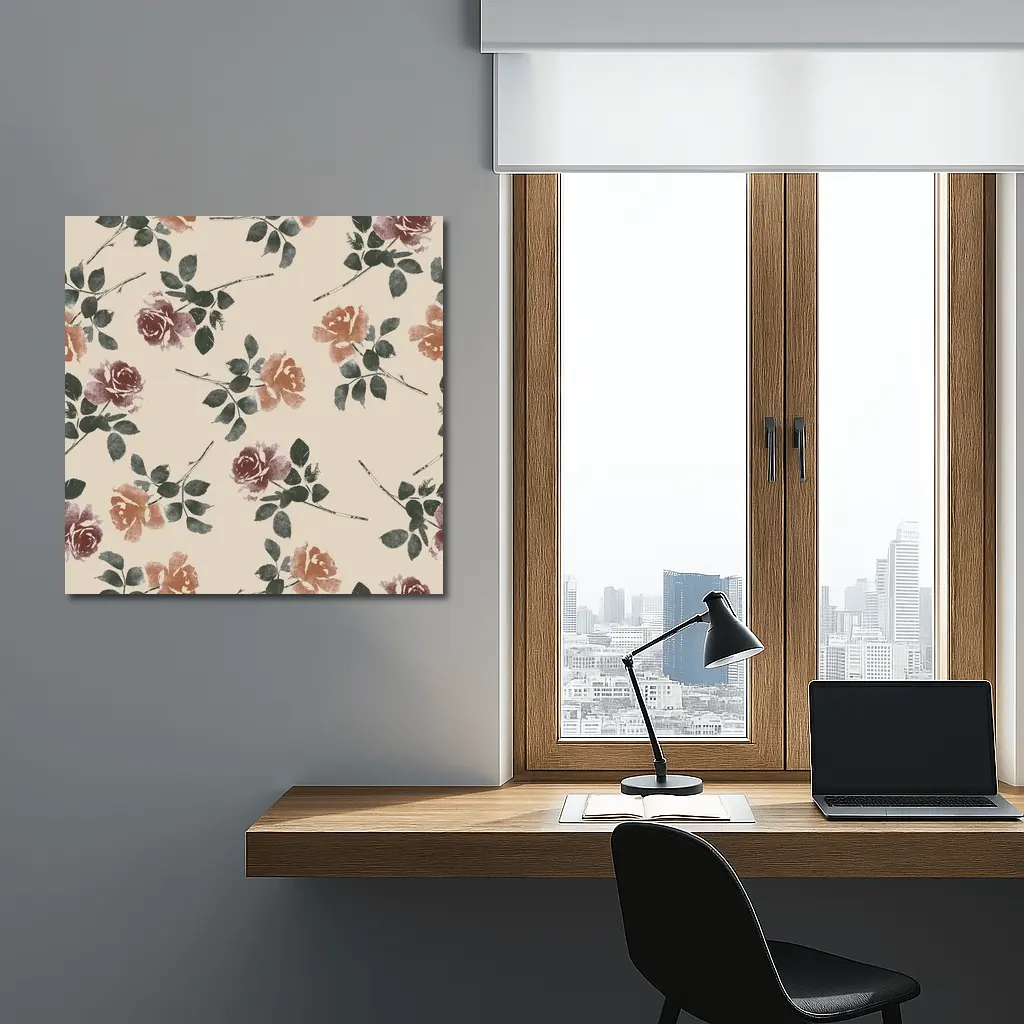 Watercolor Roses Pattern Beige Floral Background – Wall Art