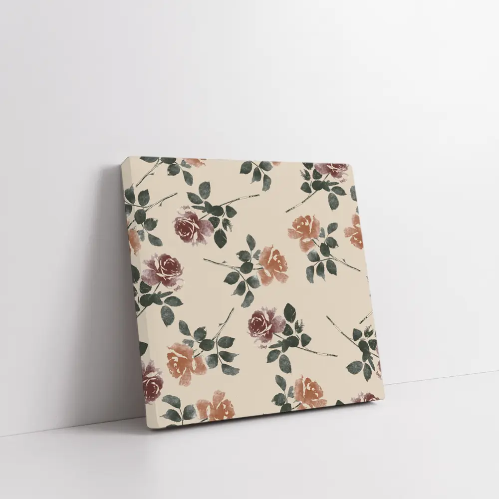 Watercolor Roses Pattern Beige Floral Background – Wall Art