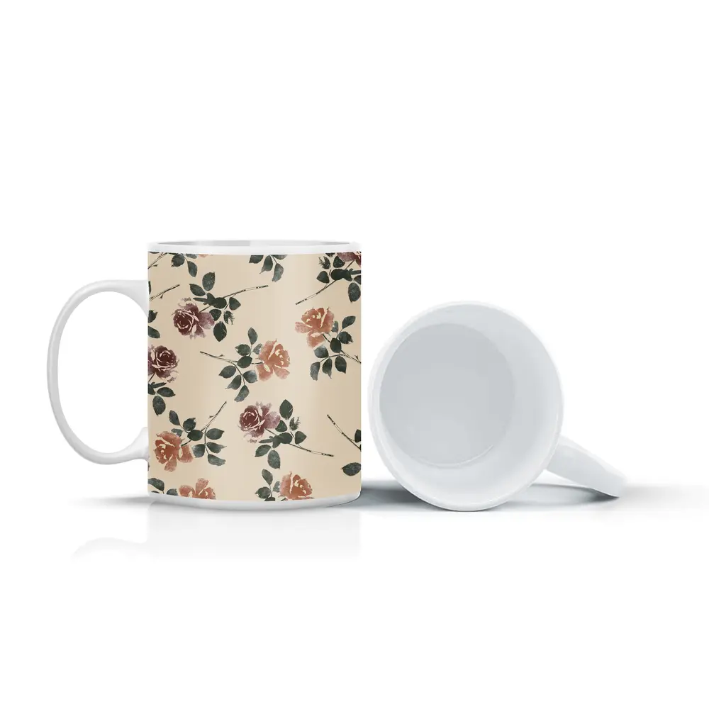 Watercolor Roses Pattern Beige Floral Background – Mugs