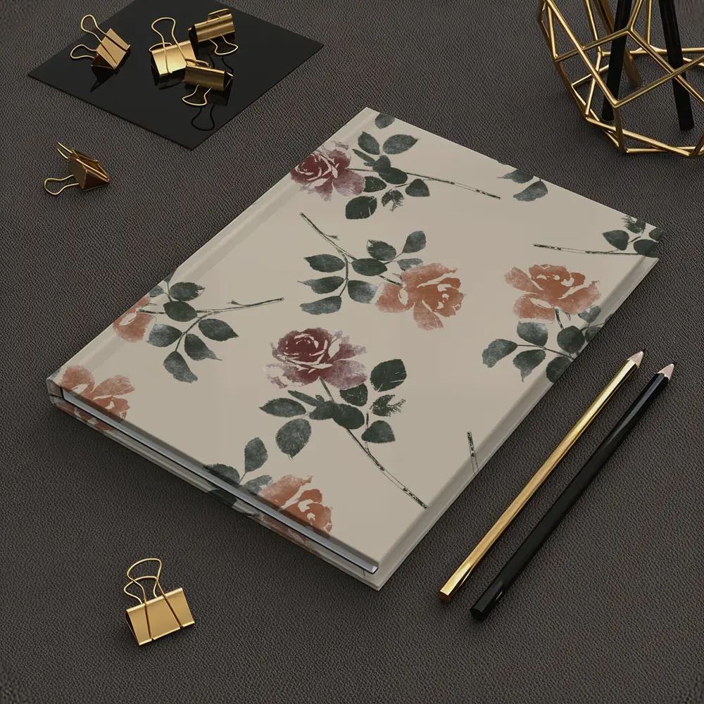 Watercolor Roses Pattern Beige Floral Background – Notebooks