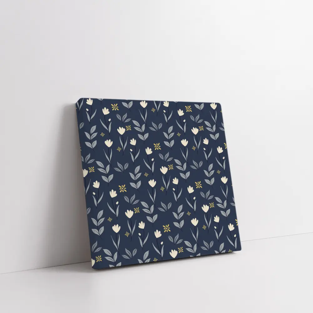 Navy Blue Floral Pattern Small White Flowers – Wall Art