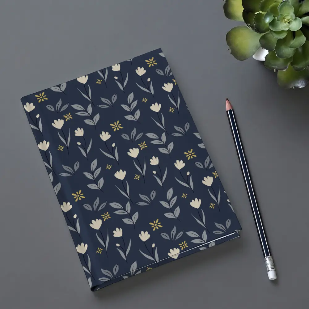 Navy Blue Floral Pattern Small White Flowers – Notebooks