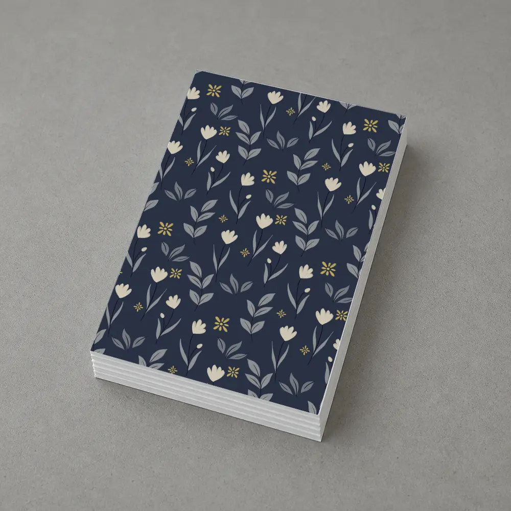 Navy Blue Floral Pattern Small White Flowers – Postcards